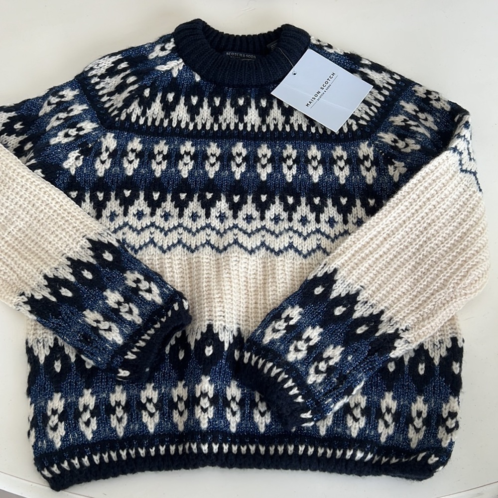 Scotch & Soda Fair Isle Crewneck Knit Sweater blue Apres ski fairisle (NO TAGS!)